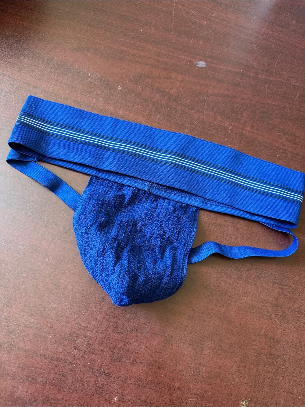 Classic Blue Ribbed Athletic Jockstrap - Large